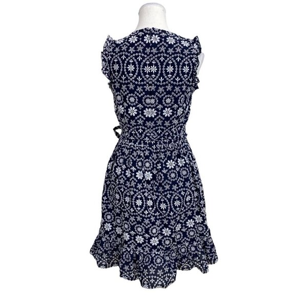 KATE SPADE SHORE NAVY WHITE EYELET A-LINE MIDI BELTED RUFFLE DRESS - 4 - Picture 4 of 11